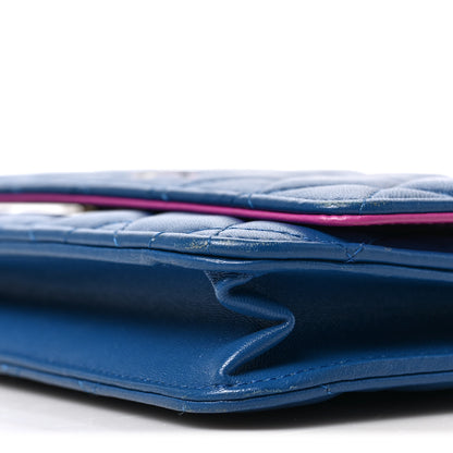 Chanel Lambskin Quilted Wallet On Chain WOC Dark Blue Pink 10 of 10