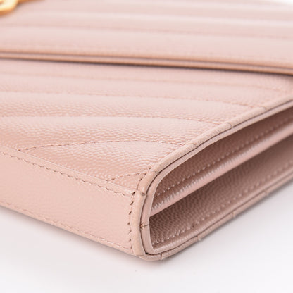Saint Laurent Grain De Poudre Matelasse Chevron Monogram Chain Wallet Rose Antic 10 of 10