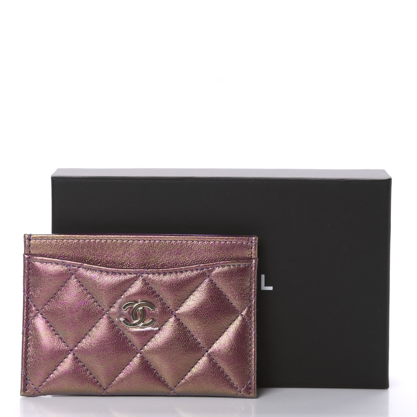 Iridescent Lambskin Quilted Card Holder Purple