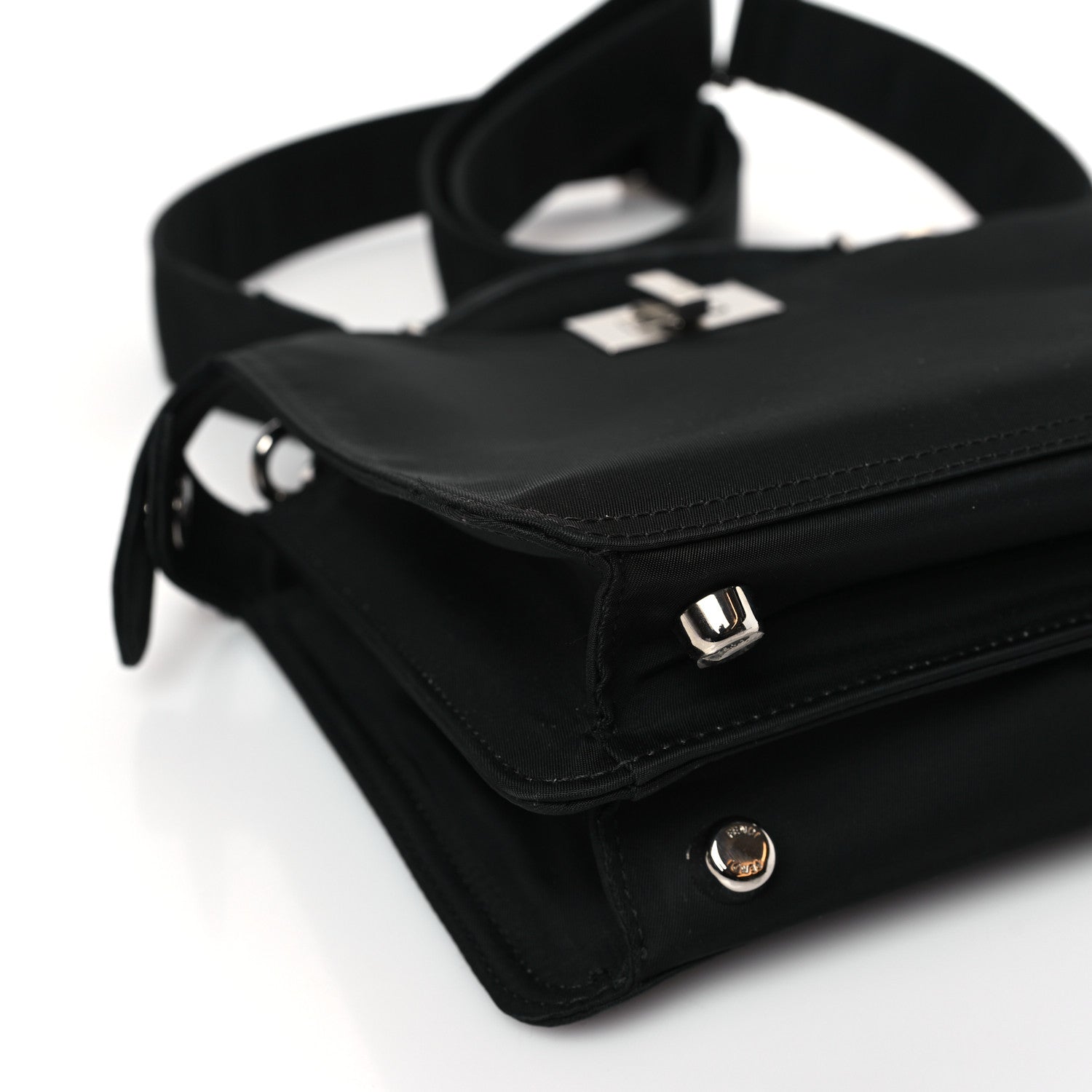 Fendi Nylon Vitello Cover Logo Embossed Mini Peekaboo I SEE U Satchel Black White 8 of 12