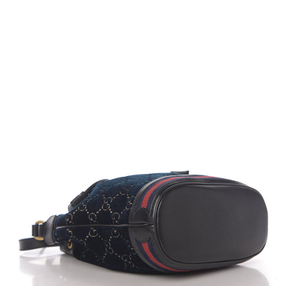 Gucci Velvet GG Monogram Web Bucket Bag Blue Beige 4 of 10