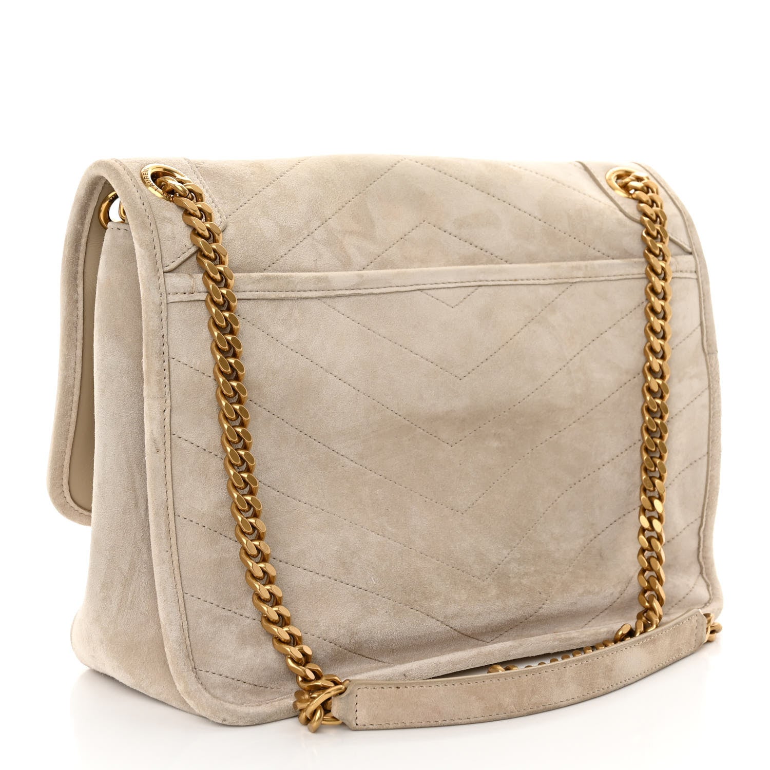 Saint Laurent Suede Monogram Medium Niki Chain Satchel Light Beige 3 of 9