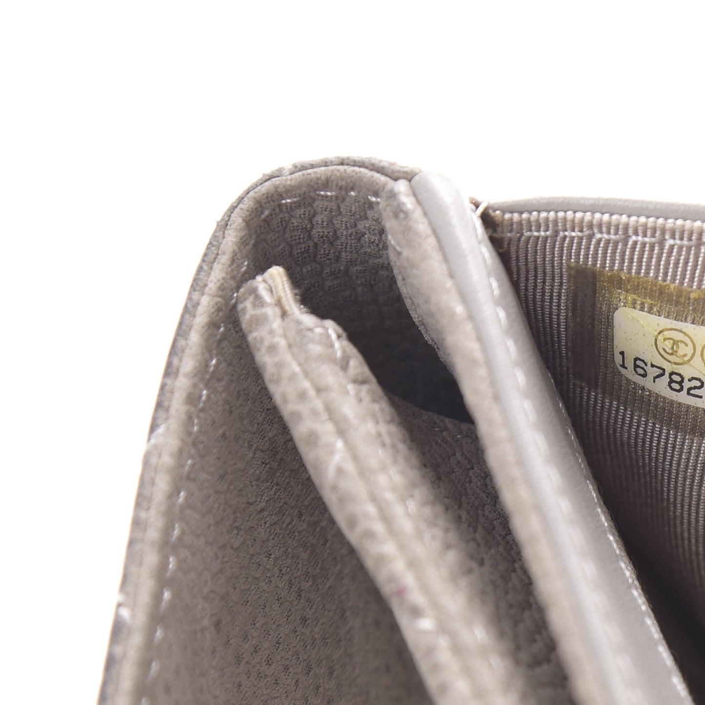 Iridescent Caviar Quilted Compact French Flap Wallet Grey