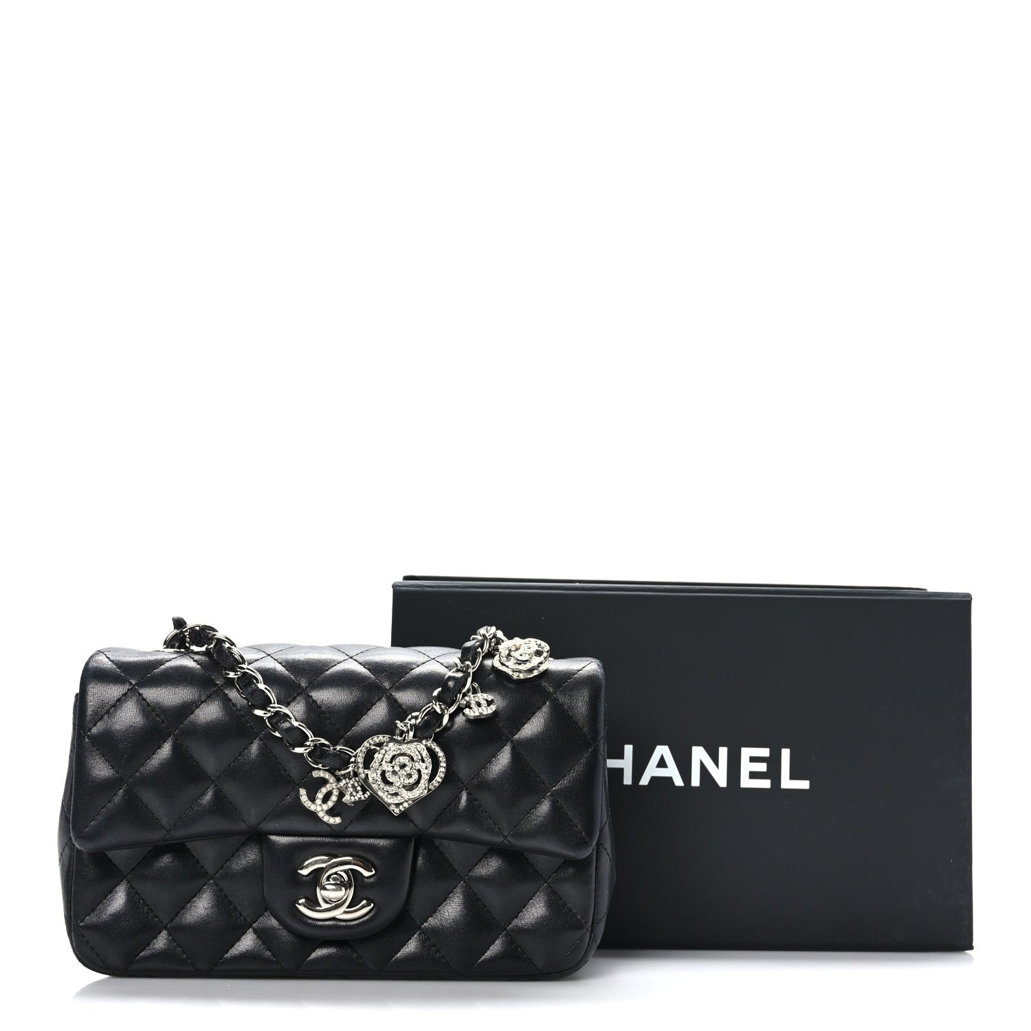 Chanel Lambskin Quilted Valentine Charms Mini Rectangular Flap Black 10 of 10