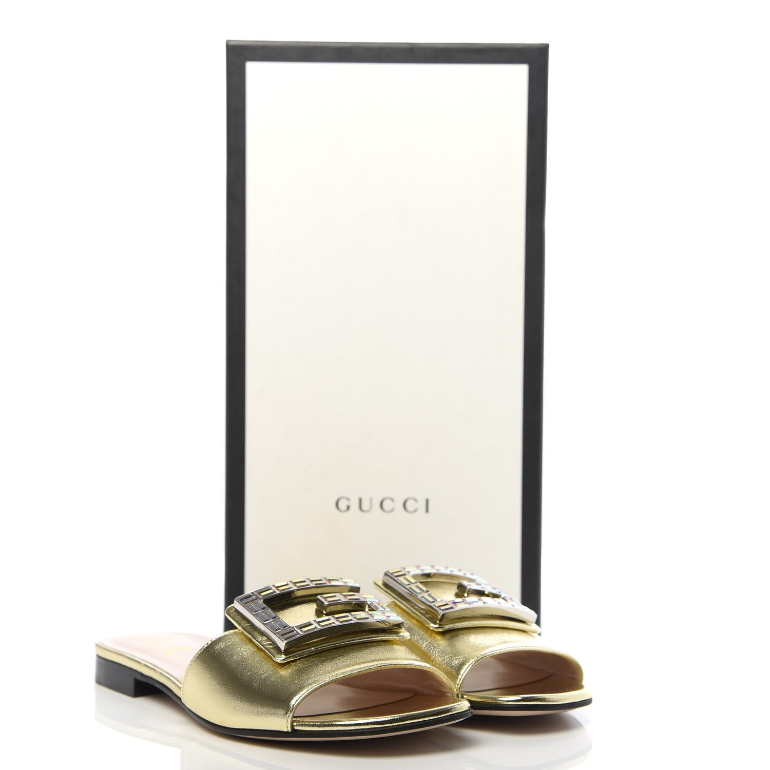 Gucci Metallic Nappa Crystal Square G Madelyn Slide Sandals 36.5 Gold 8 of 8