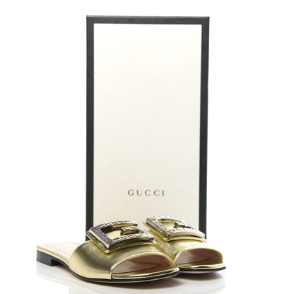 Gucci Metallic Nappa Crystal Square G Madelyn Slide Sandals 36.5 Gold 8 of 8