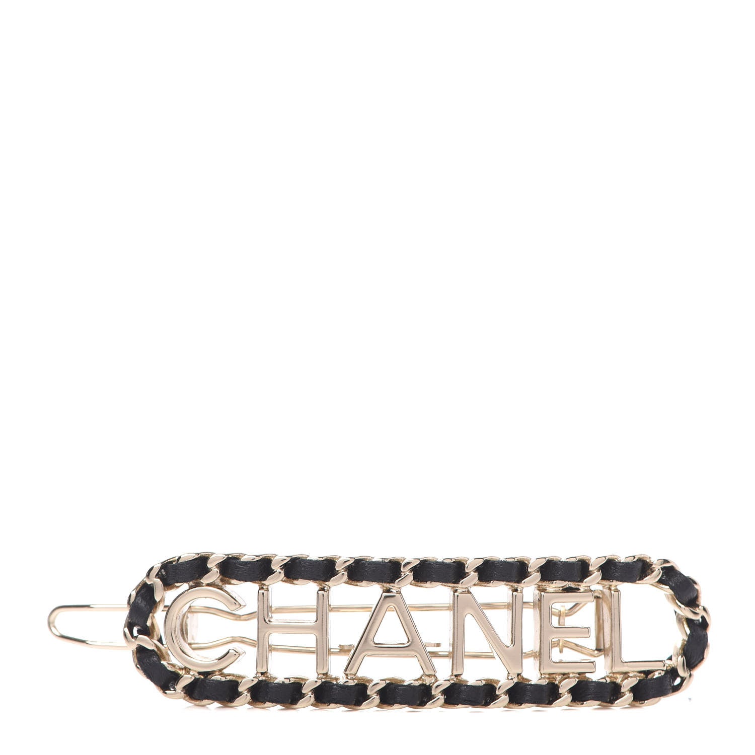 Chanel Metal Lambskin Vintage Allure Logo Hair Clip Black Gold 1 of 5