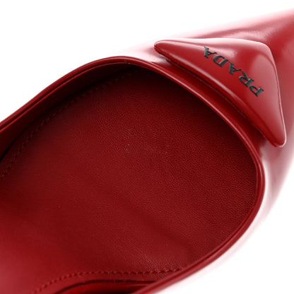 Prada Spazzolato Triangle Logo Pointed Toe 75mm Pumps 37 Scarlatto 10 of 11
