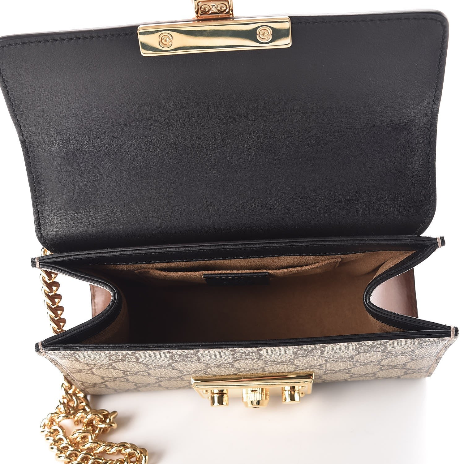 Gucci GG Supreme Monogram Calfskin Small Padlock Shoulder Bag Beige Black Cuir 6 of 8