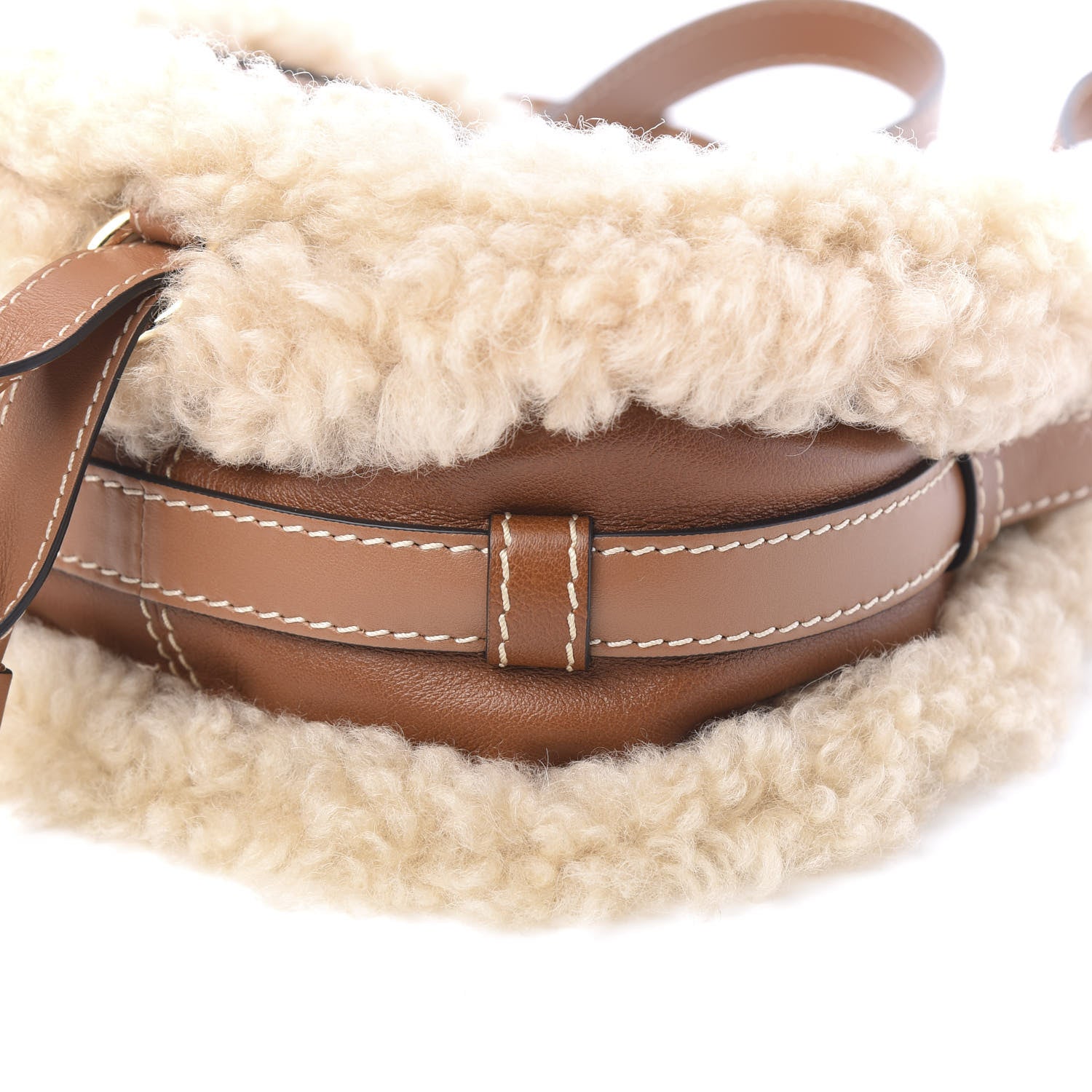 Chloe Small Grain Shiny Calfskin Shearling Small Marcie Round Crossbody Bag Caramel 7 of 8