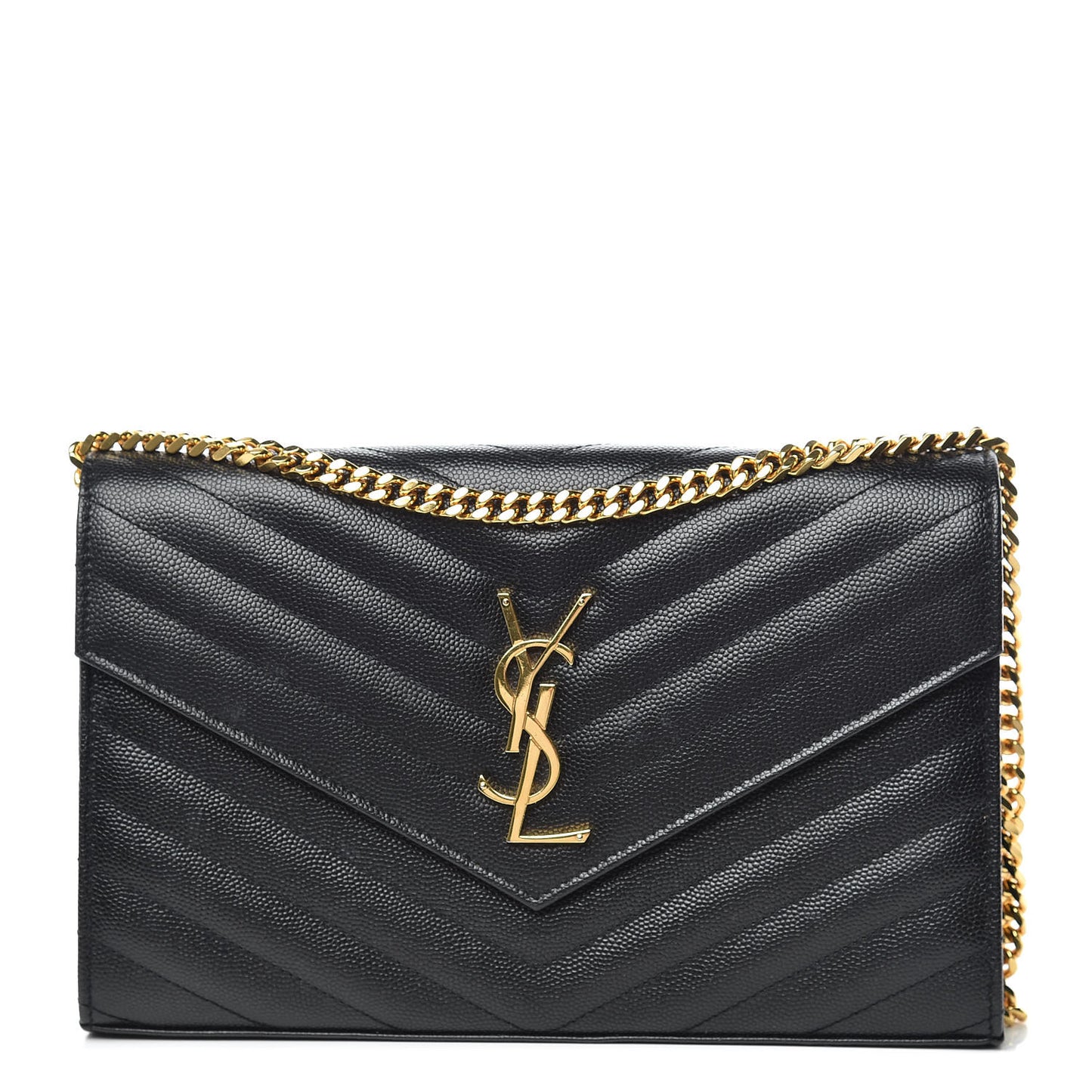 Grain De Poudre Matelasse Chevron Monogram Chain Wallet Black