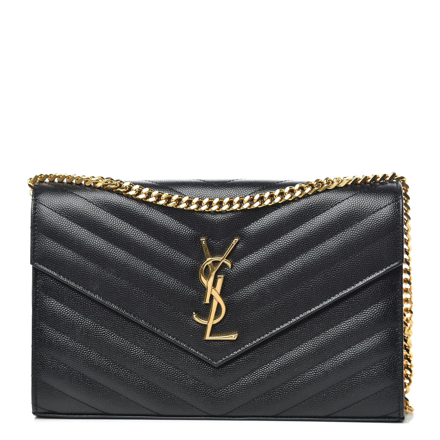 Saint Laurent Grain De Poudre Matelasse Chevron Monogram Chain Wallet Black 1 of 10