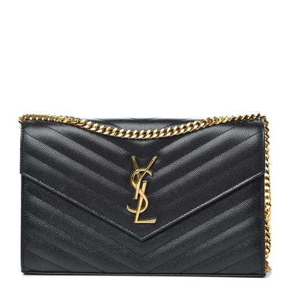 Saint Laurent Grain De Poudre Matelasse Chevron Monogram Chain Wallet Black 1 of 10