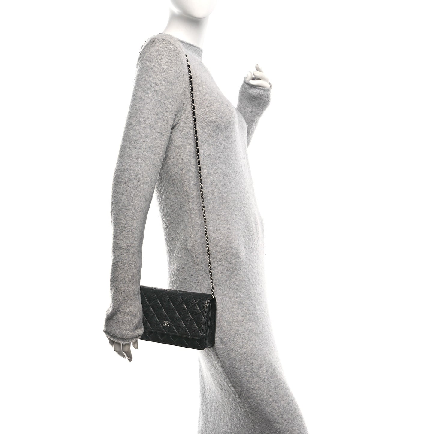 Caviar Quilted Wallet on Chain WOC Black