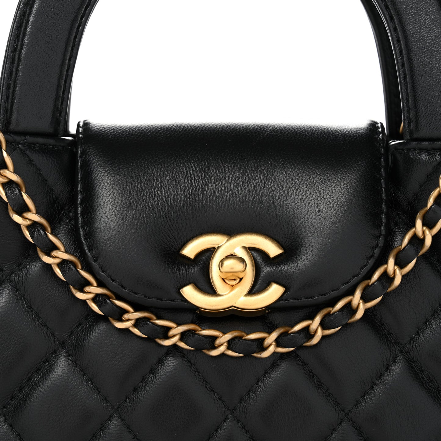 Shiny Aged Calfskin Quilted Nano Kelly Shopper Black