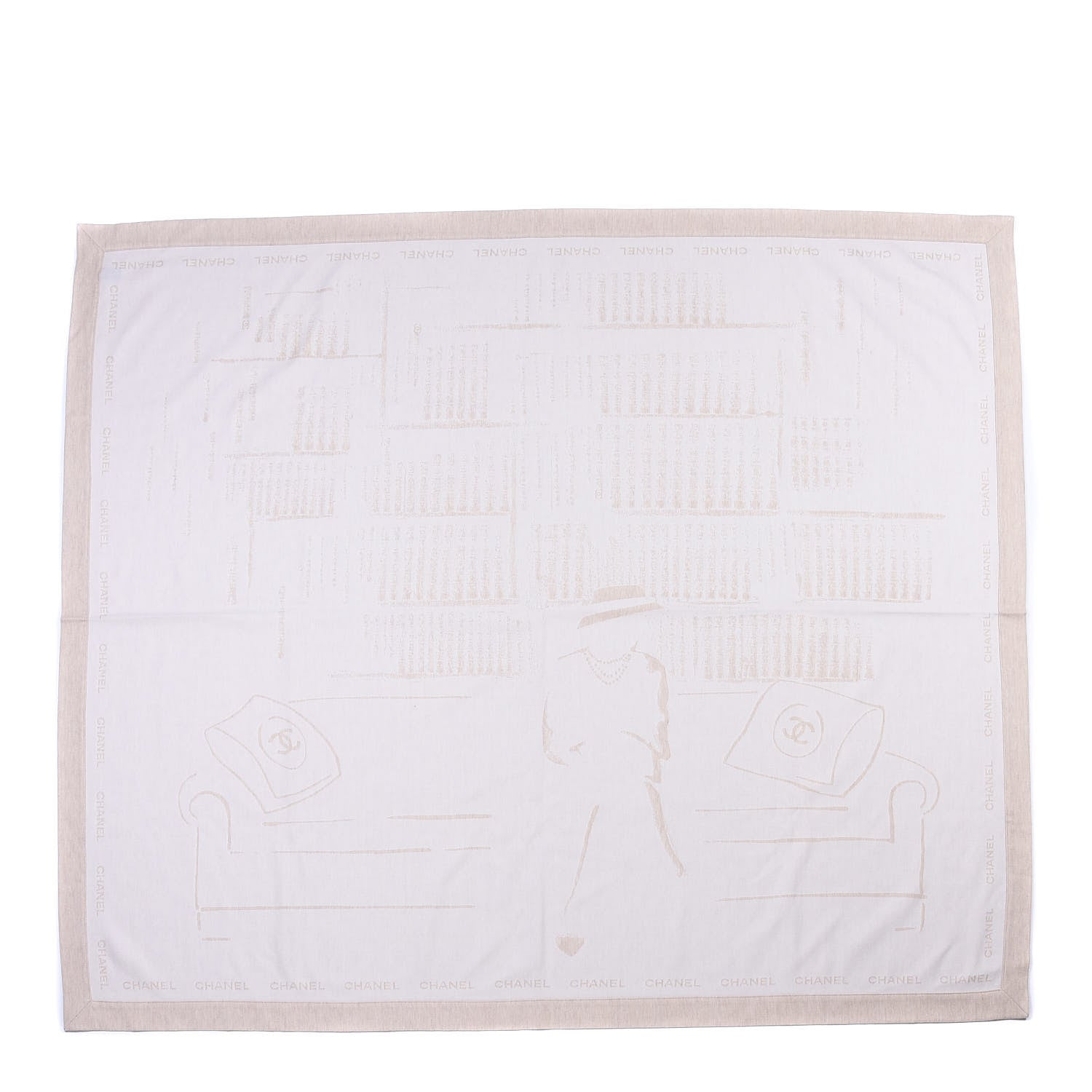 Chanel Wool Silk Lightweight Throw Blanket Beige 1 of 3