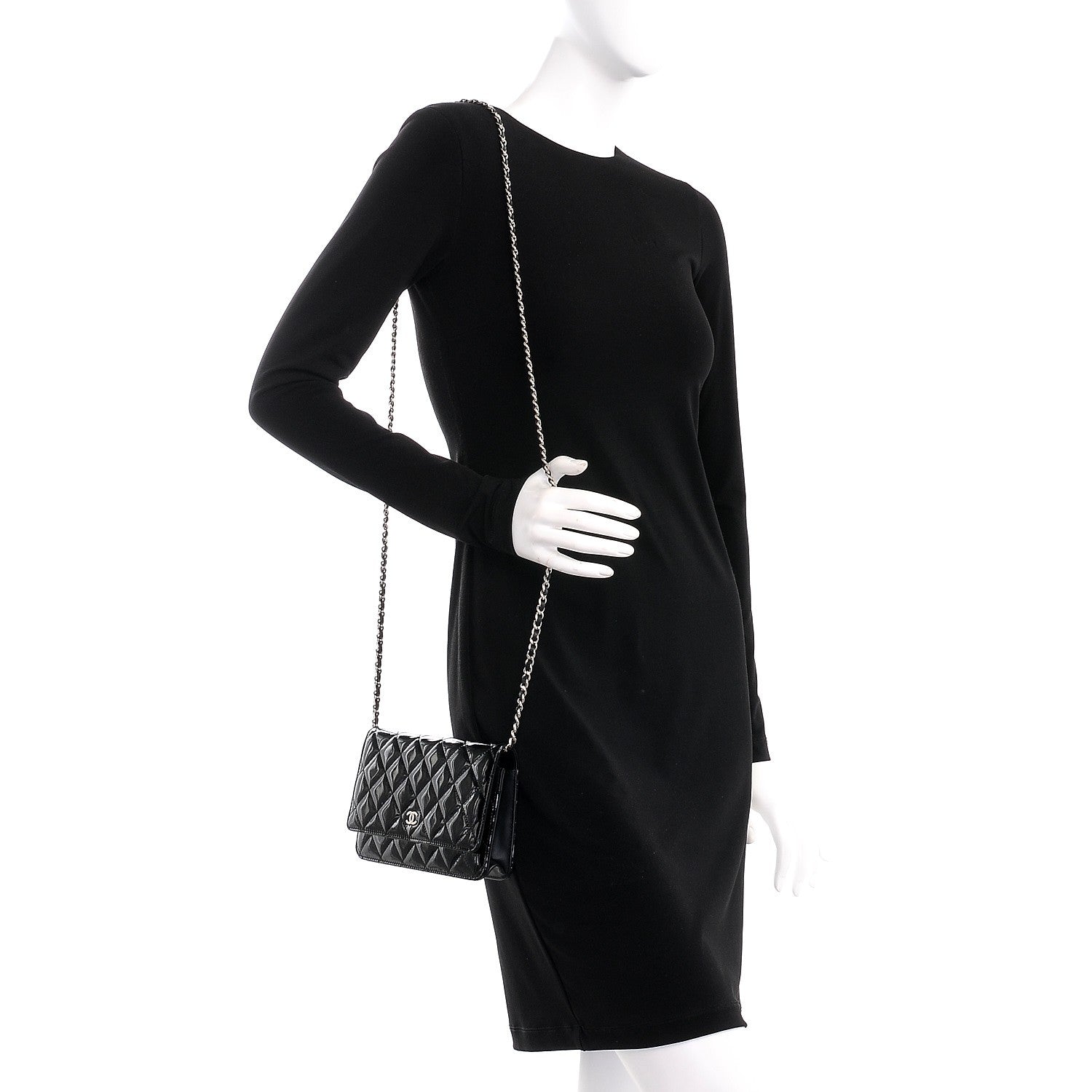 Chanel Patent Quilted Wallet On Chain WOC Black 2 of 9