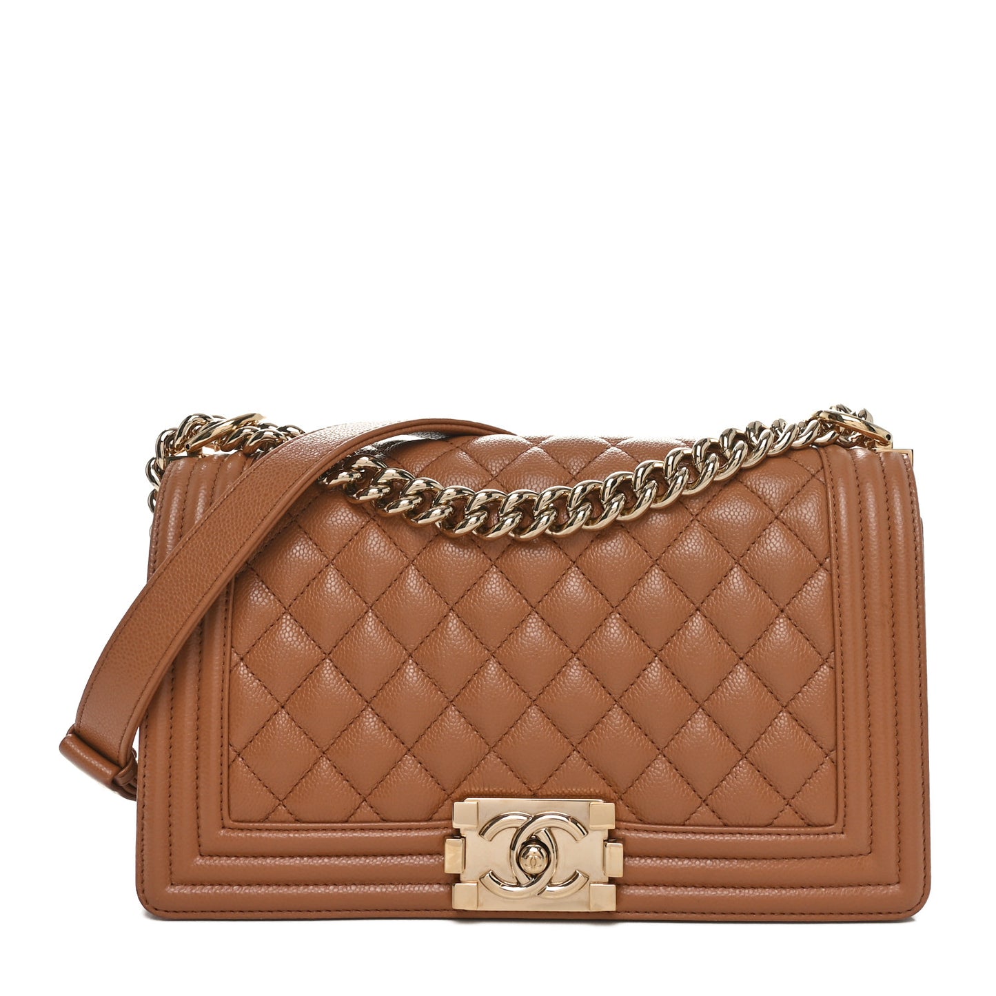 Caviar Quilted Medium Boy Flap Brown