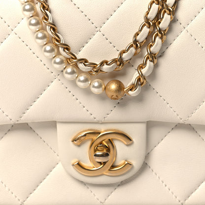 Chanel Shiny Lambskin Quilted Pearl Twist Mini Square Flap White 8 of 11