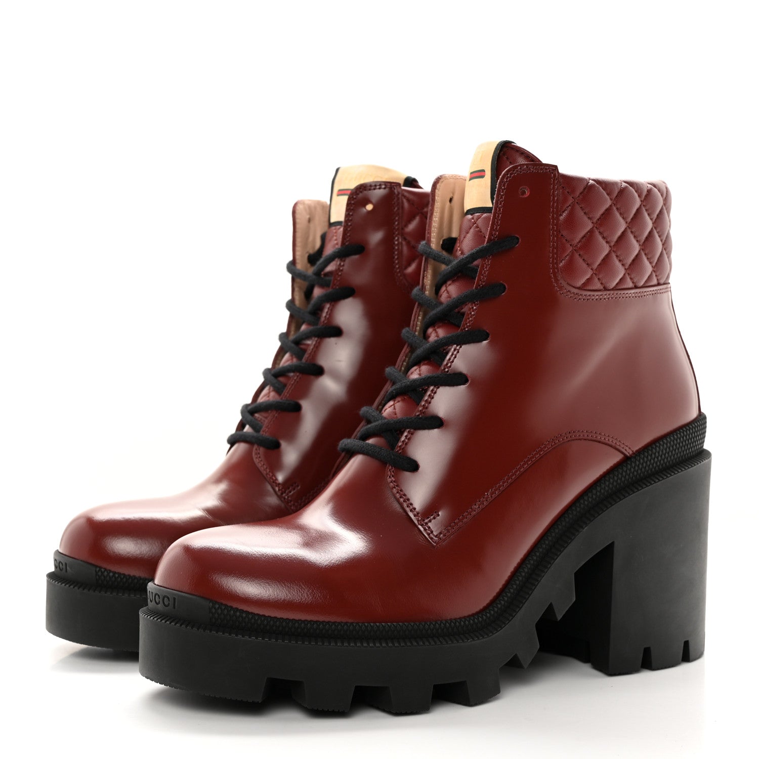 Gucci Magnum Calfskin Nappa Quilted Lace Up Ankle Boots 40.5 Garnet Red 3 of 14