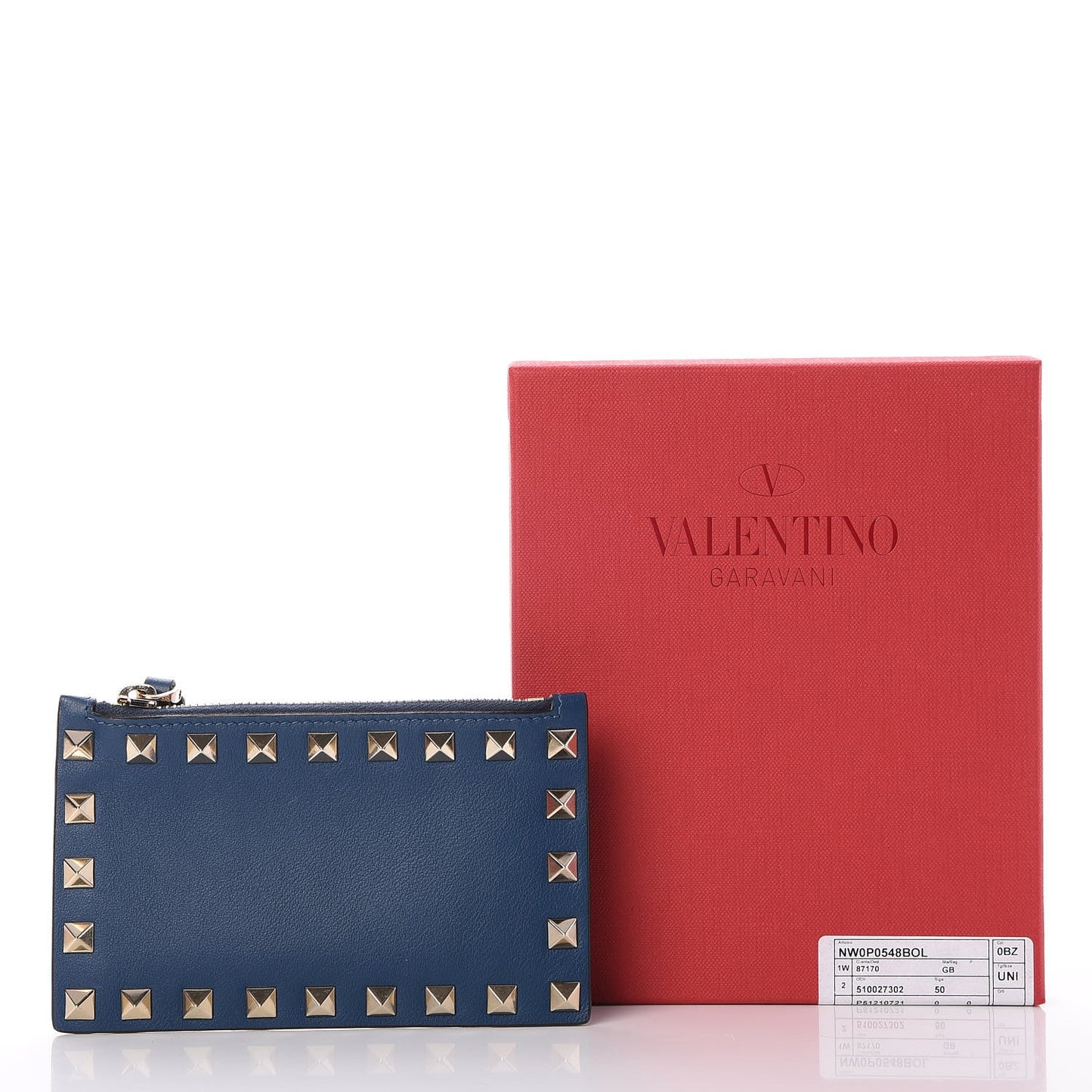 Calfskin Rockstud Coin Case Card Holder Peacock