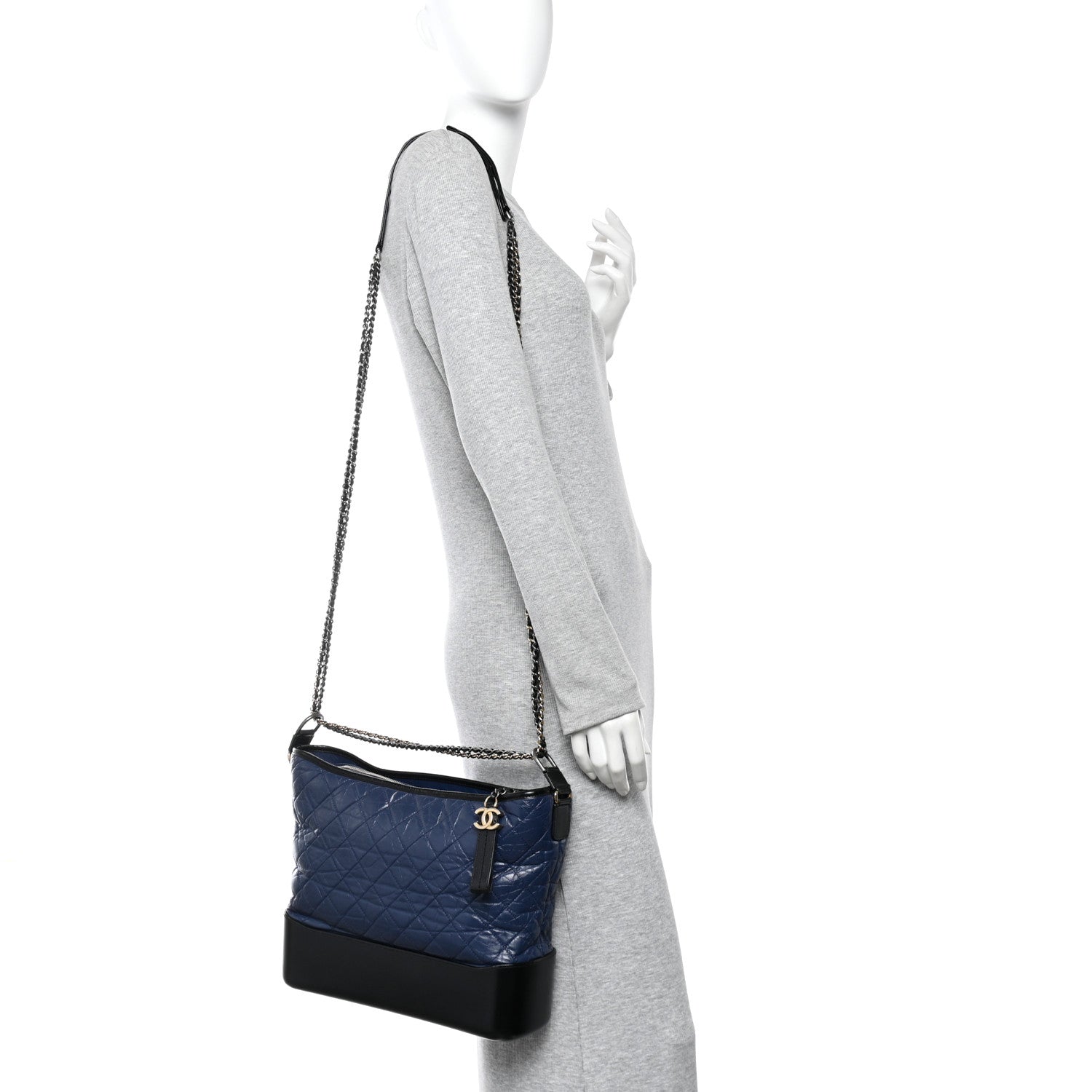 Chanel Aged Calfskin Quilted Large Gabrielle Hobo Navy Black 2 of 10