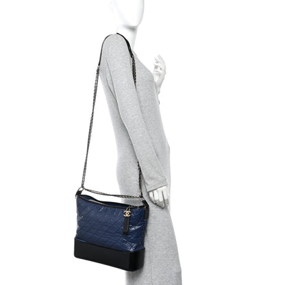 Chanel Aged Calfskin Quilted Large Gabrielle Hobo Navy Black 2 of 10