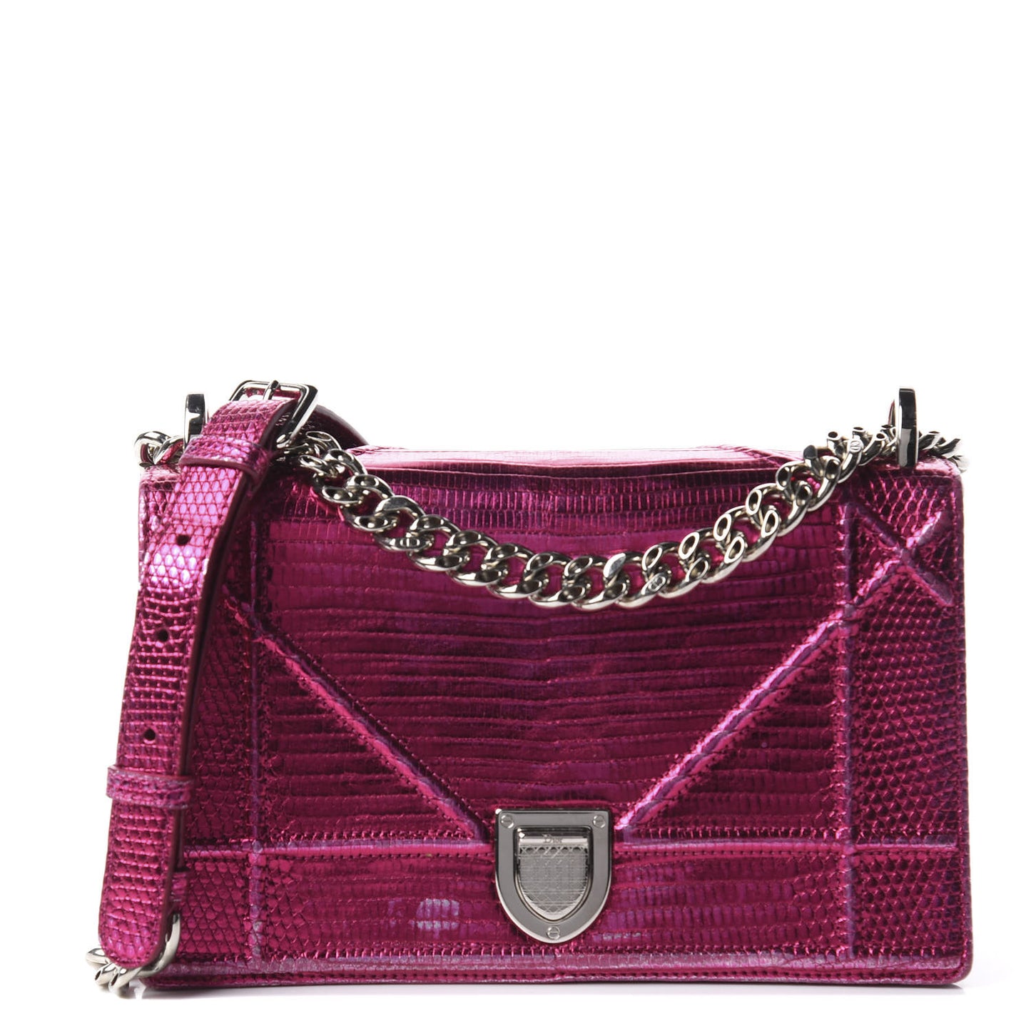Metallic Lizard Small Diorama Flap Bag Fuchsia
