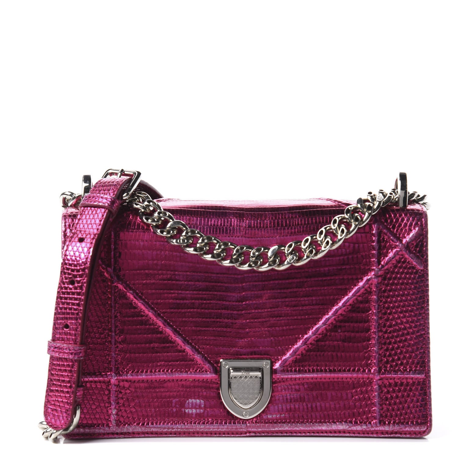 Christian Dior Metallic Lizard Small Diorama Flap Bag Fuchsia 1 of 12