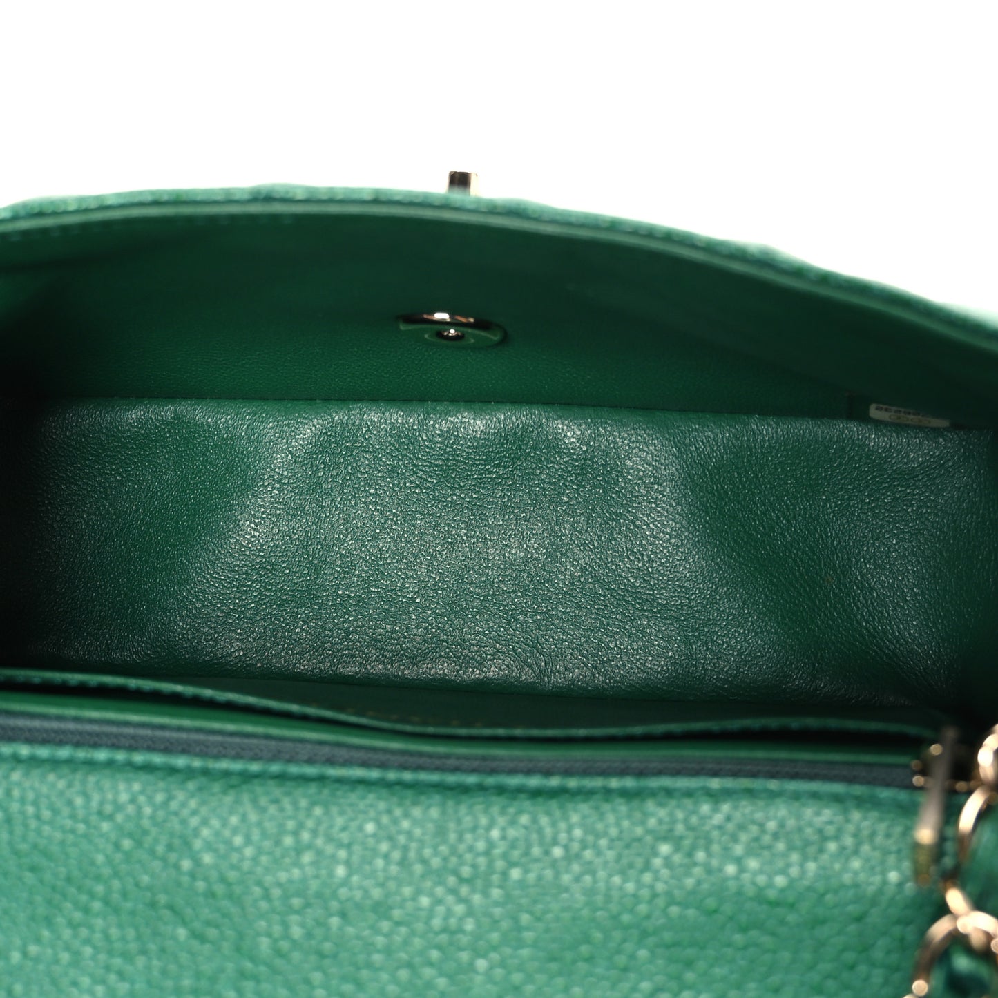 Metallic Caviar Quilted Mini Rectangular Flap Green