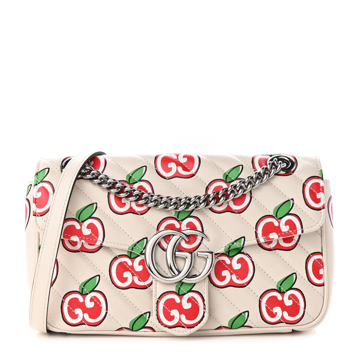 Gucci Calfskin Monogram Matelasse Diagonal GG Apple Small GG Marmont Shoulder Bag Ivory 1 of 9