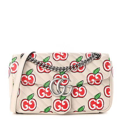 Gucci Calfskin Monogram Matelasse Diagonal GG Apple Small GG Marmont Shoulder Bag Ivory 1 of 9