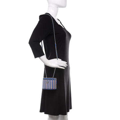 Chanel Raffia Jute Striped Mini Vanity Case With Chain Blue Beige 3 of 12