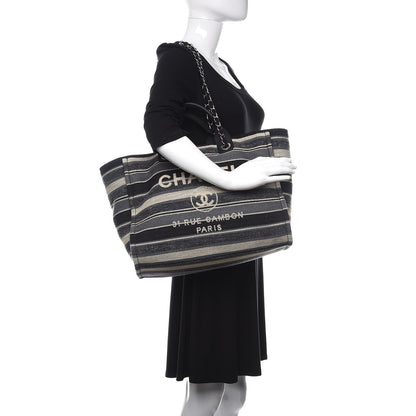 Chanel Striped Canvas Medium Deauville Tote Black 2 of 12