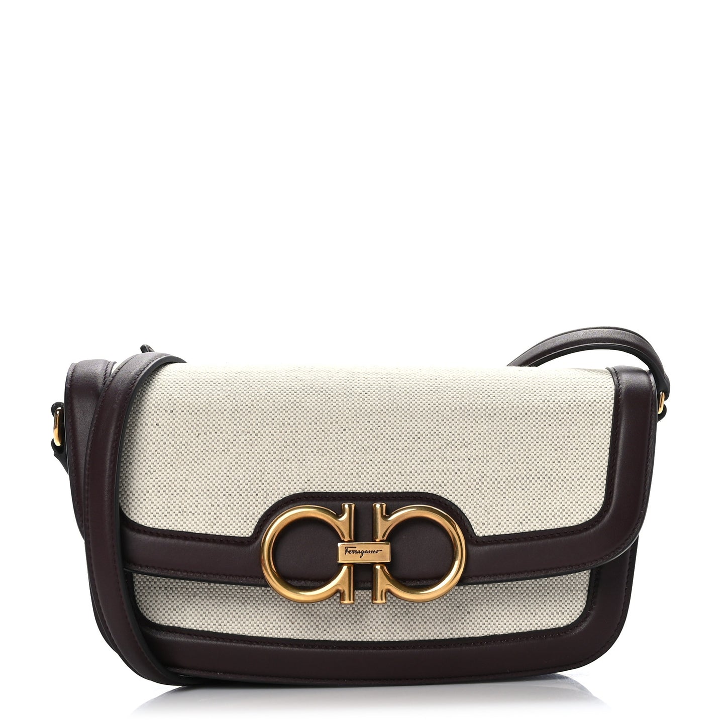 Calfskin Canvas Small Trapezio Crossbody Burgundy