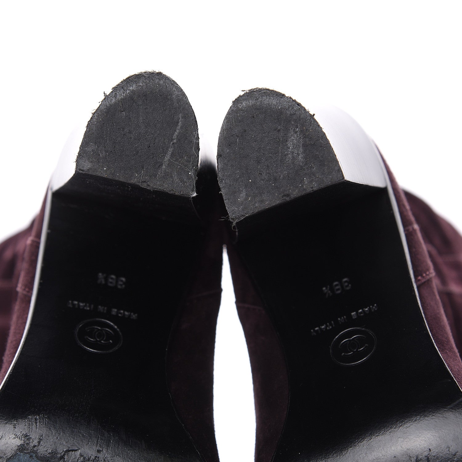 Chanel Suede Calfskin Cap Toe Boots 38.5 Burgundy 6 of 9