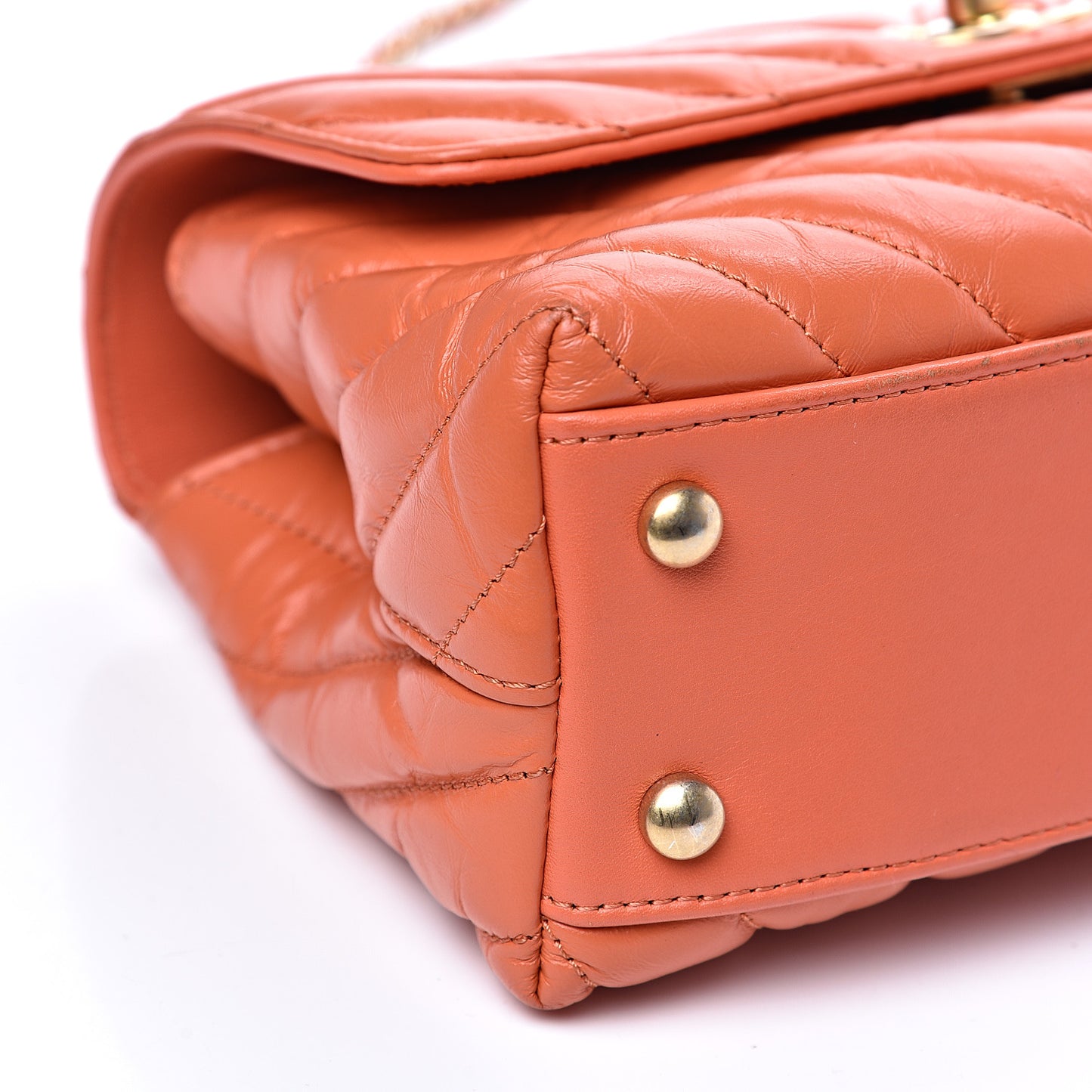 Calfskin Chevron Quilted Mini Coco Handle Flap Orange