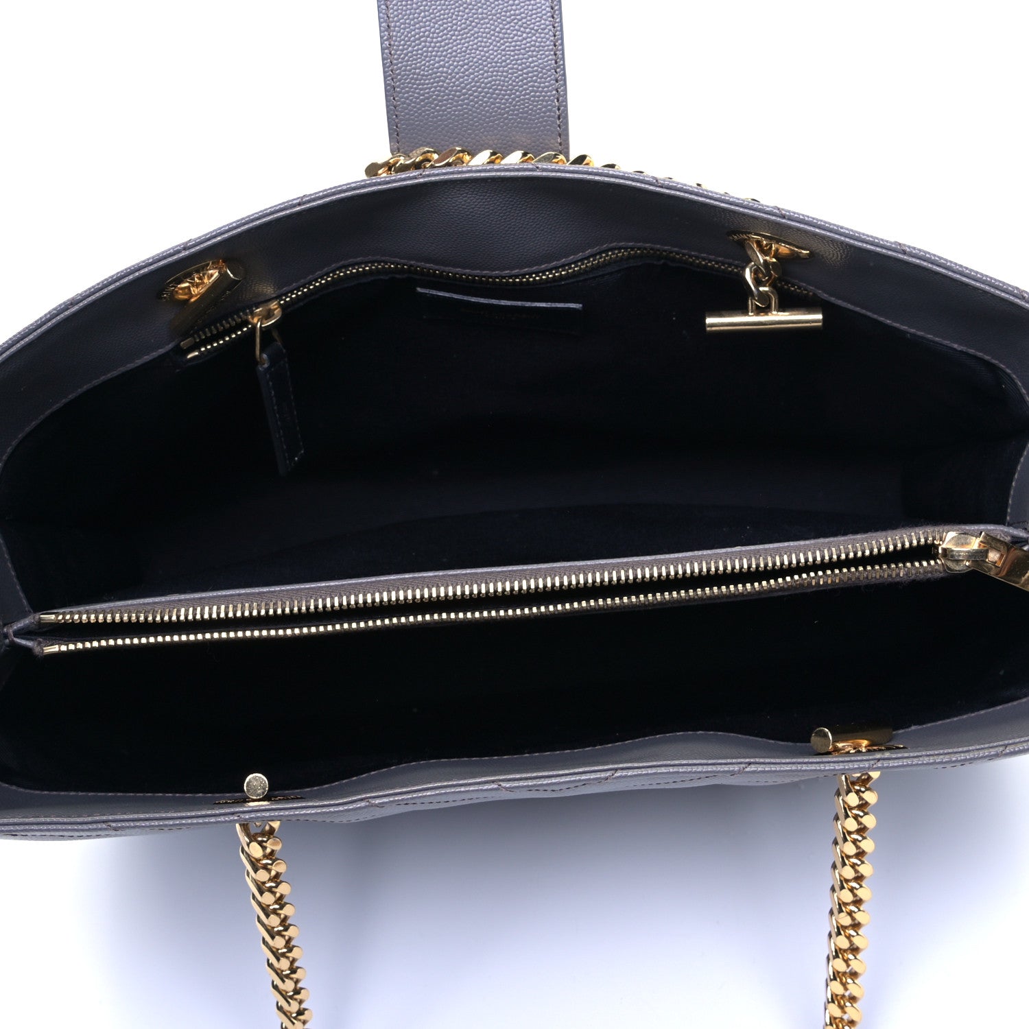 Saint Laurent Grain De Poudre Matelasse Chevron Monogram Shopping Bag Fog 4 of 5