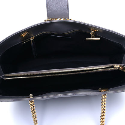 Saint Laurent Grain De Poudre Matelasse Chevron Monogram Shopping Bag Fog 4 of 5