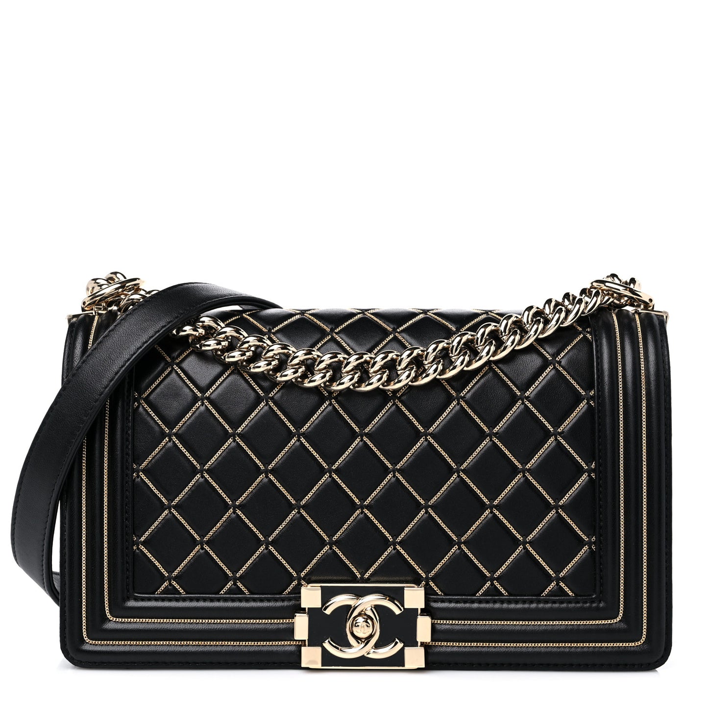 Lambskin Chain Quilted Medium Boy Flap Black