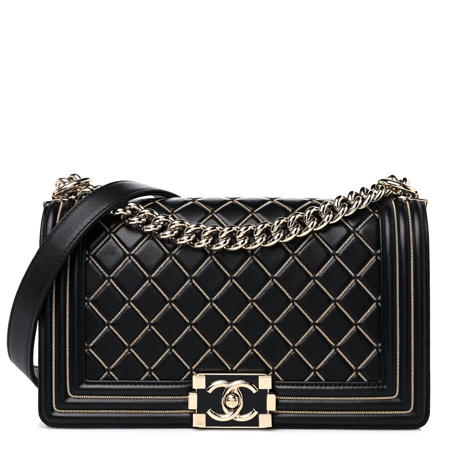Chanel Lambskin Chain Quilted Medium Boy Flap Black 1 of 14