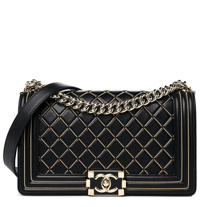 Chanel Lambskin Chain Quilted Medium Boy Flap Black 1 of 14