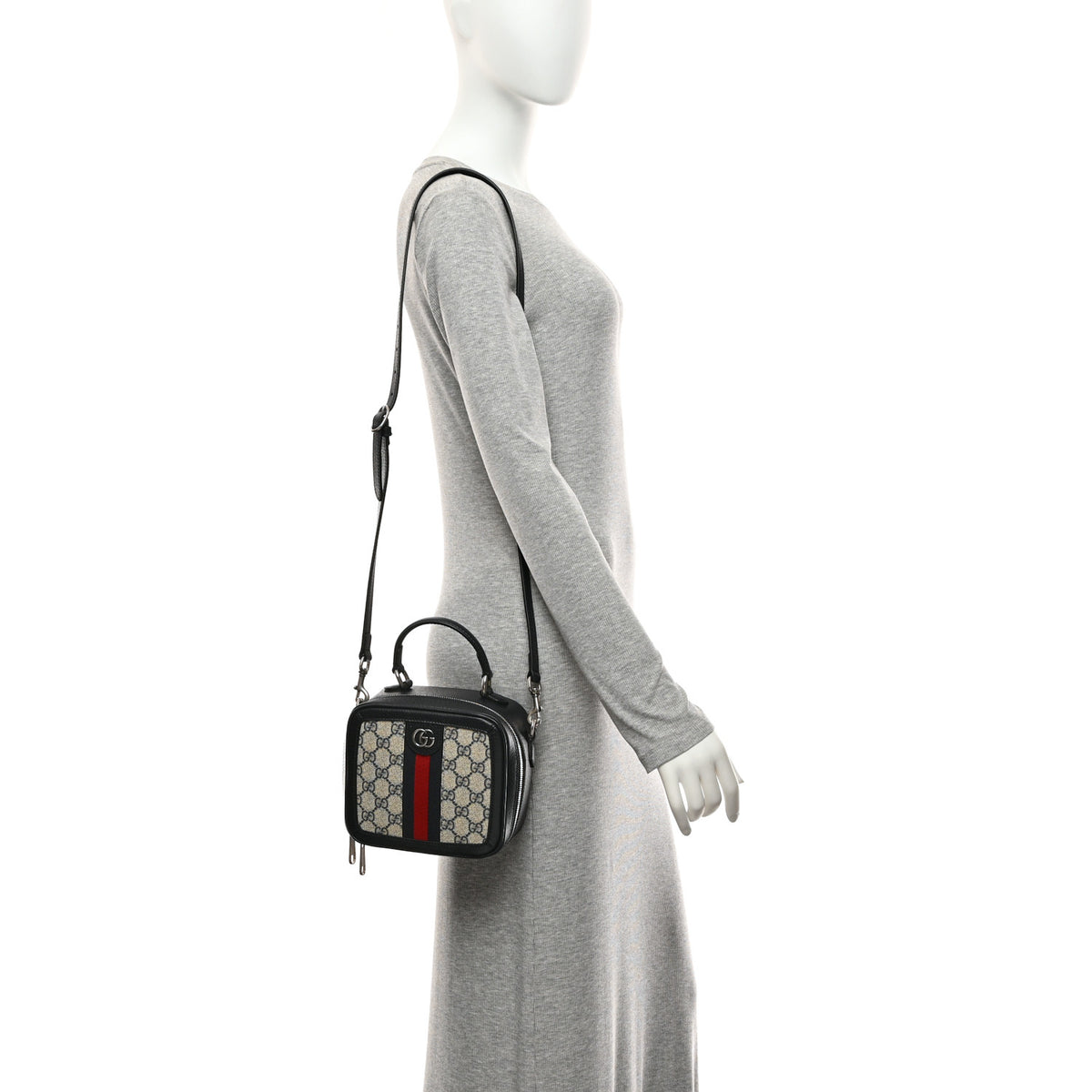 GG Supreme Monogram Mini Ophidia Top Handle Square Shoulder Bag Beige Blue