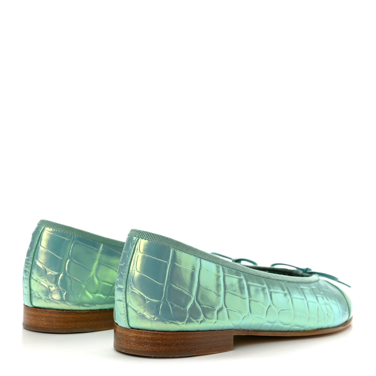 Iridescent Calfskin Crocodile Embossed Ballerina Flats 38.5 Green