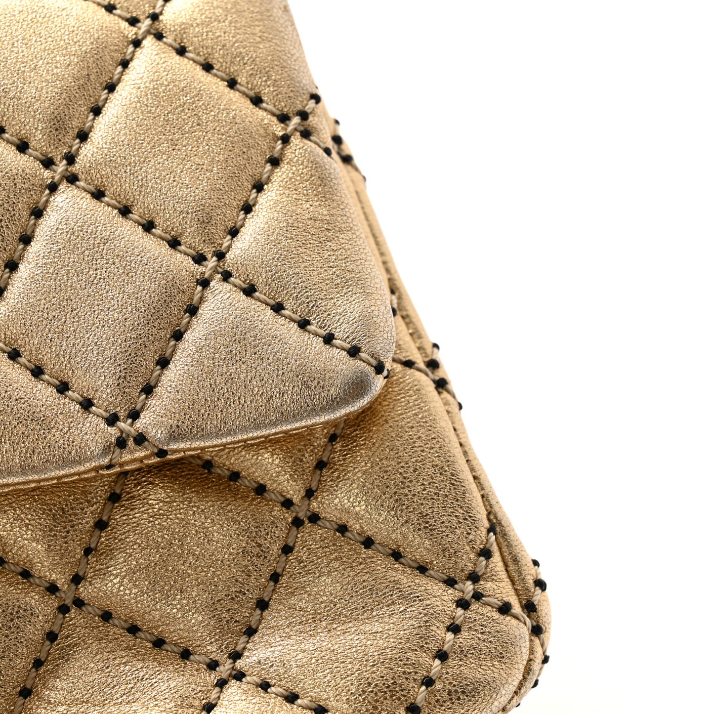 Metallic Lambskin Quilted Mini Rectangular Flap Gold