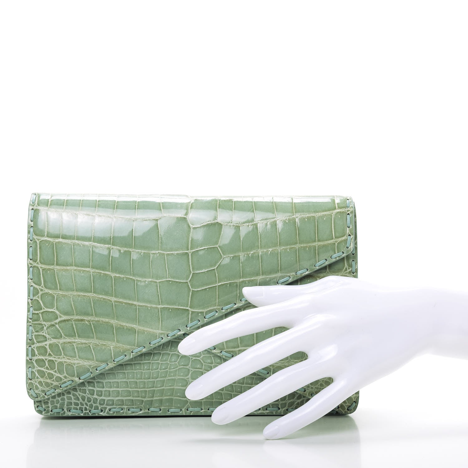Bottega Veneta Crocodile Piano Crisscross Clutch 3 of 12