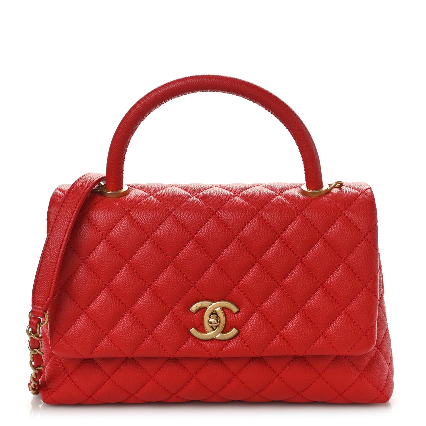 Caviar Quilted Small Coco Handle Flap Red