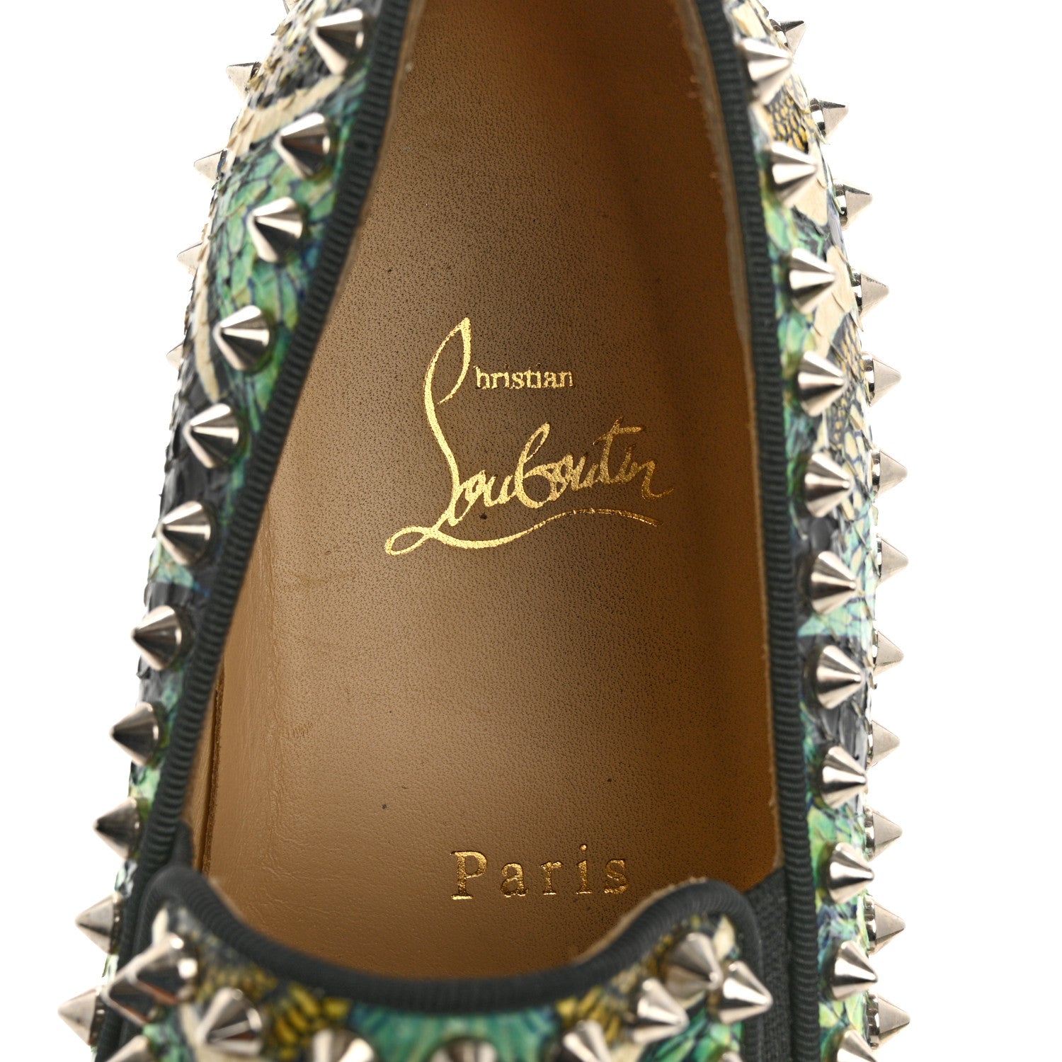 Christian Louboutin Snakeskin Spikes Pik Boat Flats 38 Multicolor