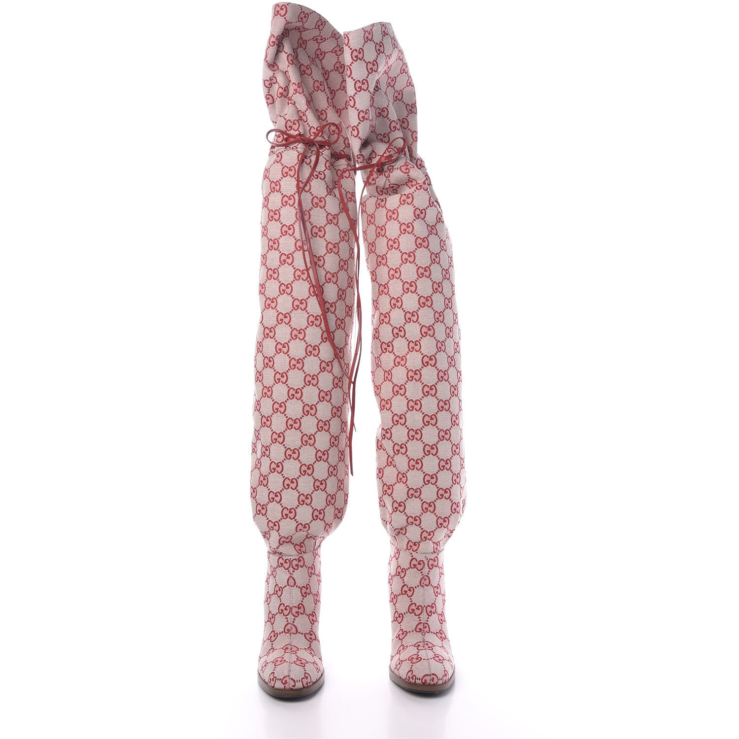 Gucci Monogram Over The Knee Boots 35 Gardenia Hibiscus Red 2 of 7