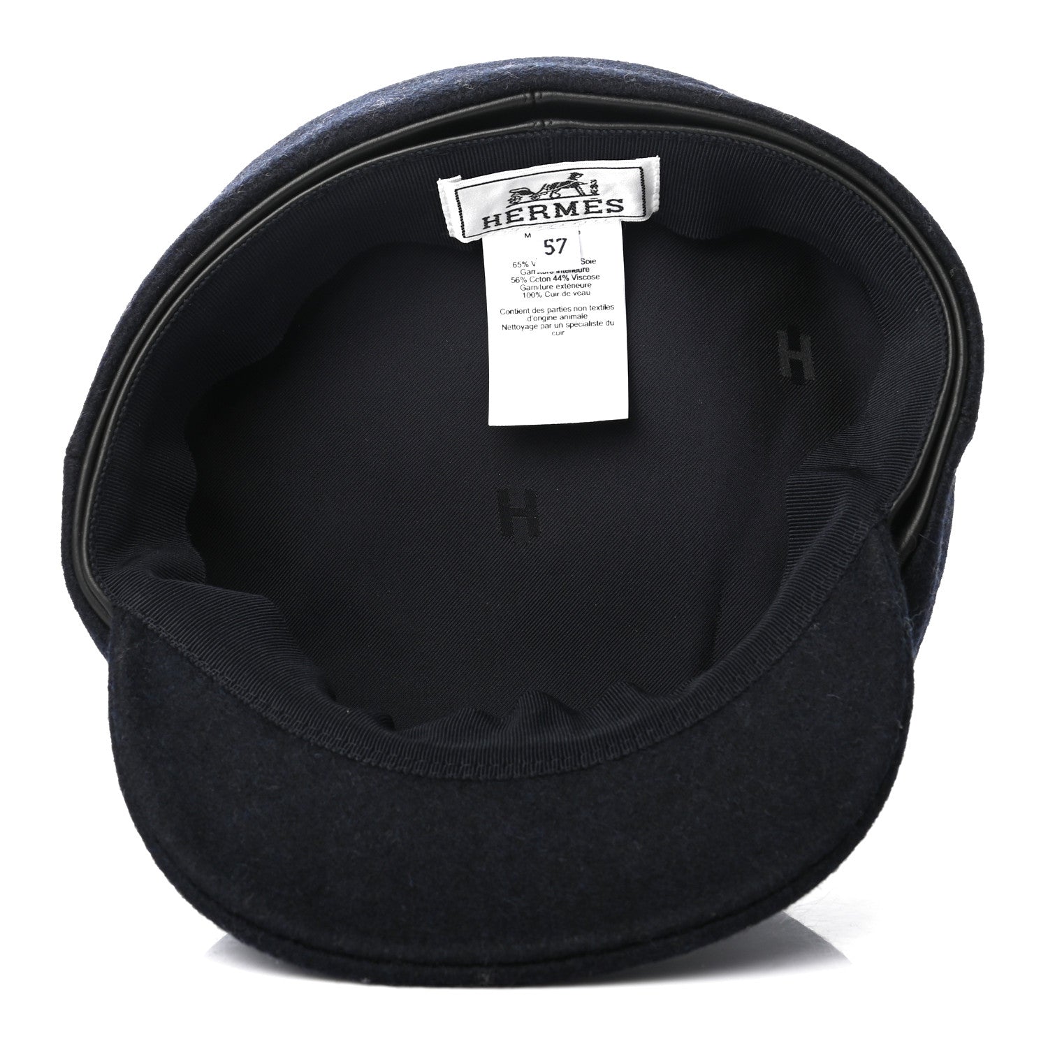 Hermes Wool Calfskin Dani Cap 57 Marine Black 7 of 8